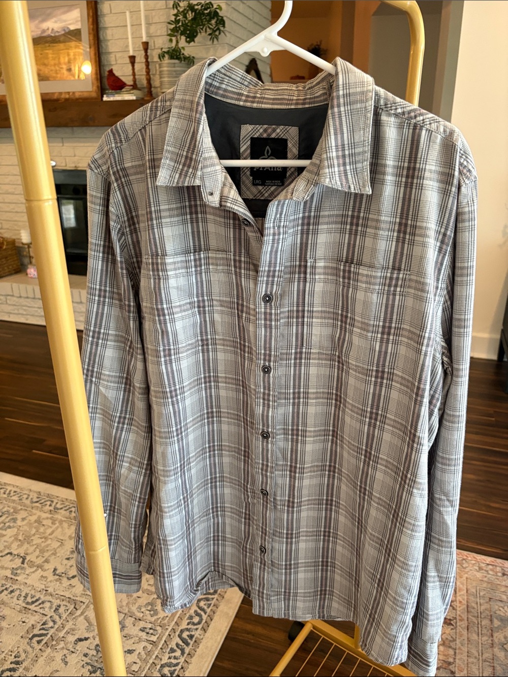 Prana Men's Gray Plaid Button-Down Shirt